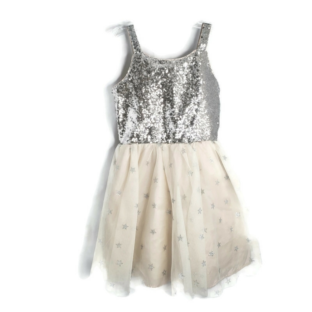 Zenzi Dress Silver Sequins Champagne Sleeveless‎ Size L